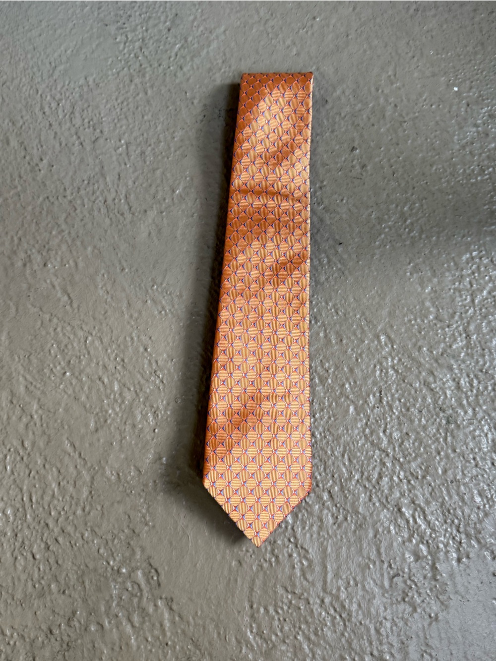 David Donahue Orange Silk Tie with Purple Dot Lattice